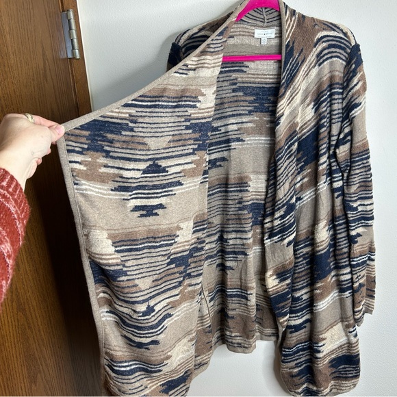 Lucky Brand L Textured Aztec Multicolor Knit Cardigan Open Front Boho Western - Picture 9 of 13